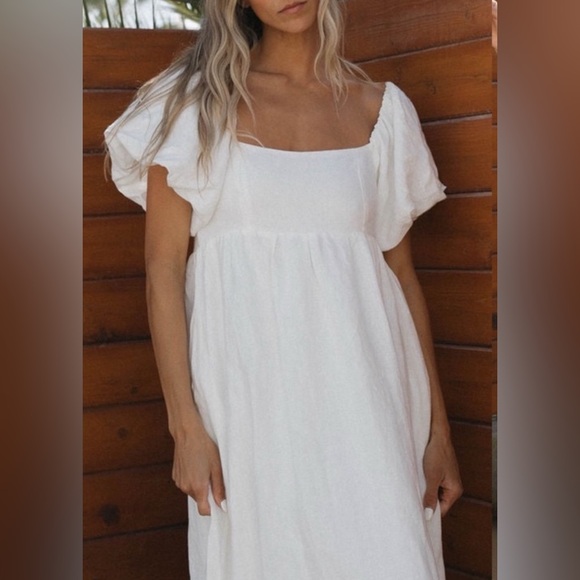 NWT- A.REN Candace 100% Linen Off-White Maxi Dress Size Medium - Picture 12 of 14